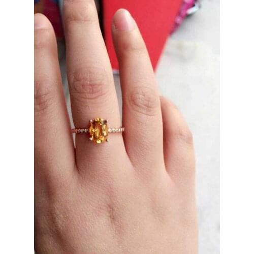Natural citrine Ring Natural yellow crystal Ring 925Sterling Silver trendy trend Elegant simple roun womens Party fine Jewelry
