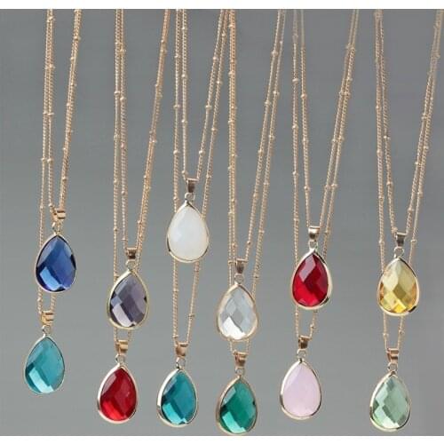 12 Colors Birthstone Natural Stone Water Drop Pendant Necklace Druzy Quartz Gem Stone Crystal DIY Charm Necklace Women Jewelry