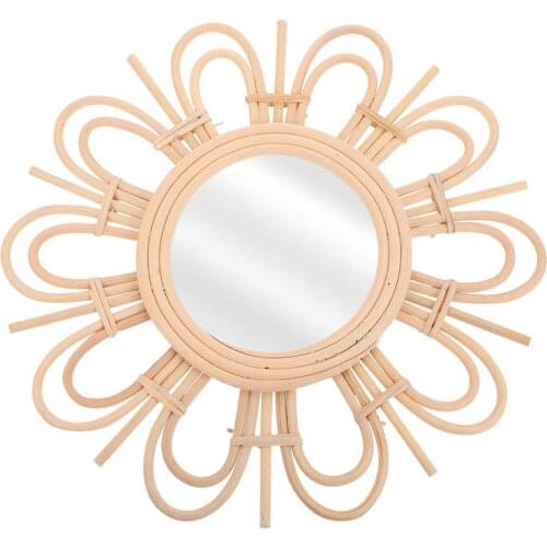 1pc Decorative Wall Makeup Mirror Rattan Weaving Craft Makeup Mirror Ornament