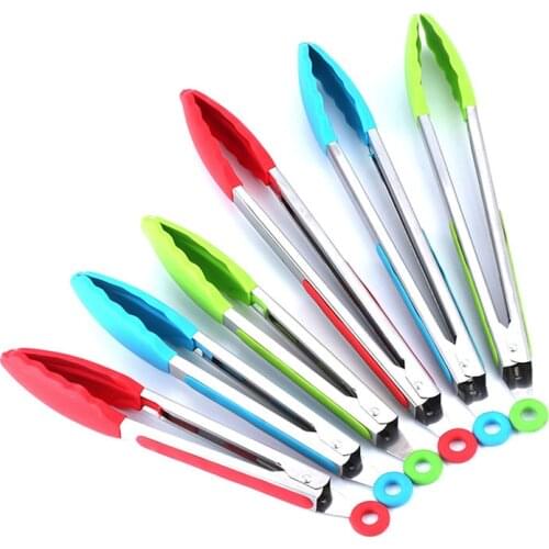 2Pcs/Set Stainless Steel BBQ Tongs Kitchen Utensils 9 and 12 Heat Resistance Inch Clip with Silicone Cover Handle Barbecue Tools