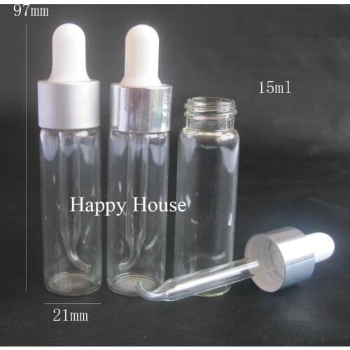 360 x 15ml Empty Refillable Mini Clear Glass Dropper Bottle 15cc Transparent Pipette Dropper Vial 1/2oz Glass Sample Container