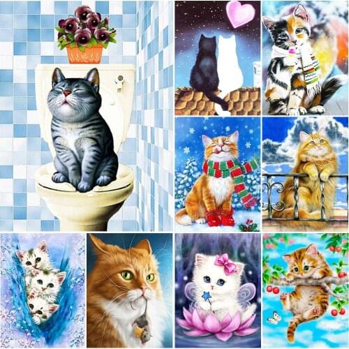 5D DIY Diamond Painting Cat Cartoon Cross Stitch Kits Full Drill Embroidery Animals Mosaic Art Picture of Rhinestones Home Decor