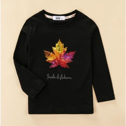 Lolocee kid long sleeved tops US size boys maple leaf t-shirt cotton spring clothes girls o-neck tee shirt 3-14T