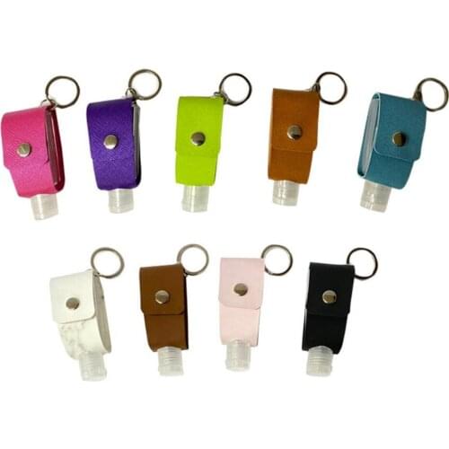 Hot 100pcs/lot Disinfect Hand Sanitizer Leather Keychain Holder Travel Bottle Refillable Containers 30ml Reusable Bottles