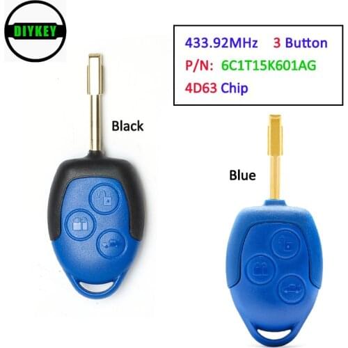 DIYKEY Aftermarket Remote Key FOB 3 Button 433MHz 4D63 Chip for Ford Transit WM VM 2006-2014 FO21 Blade P/N: 6C1T15K601AG