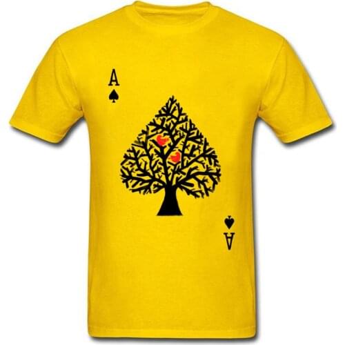 Ace of spade Tree Card Graphic Yellow Slim Fit Tops Shirt 100% Cotton O-Neck Tshirt Party T Shirt Men Brand New Fashion Clothes