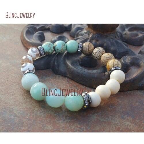 Indian Summer Glam Stretch Bracelet Bohemian Glam Jewelry Mix Picture Jaspers and Dzi Agates Beads Bracelets BM12108