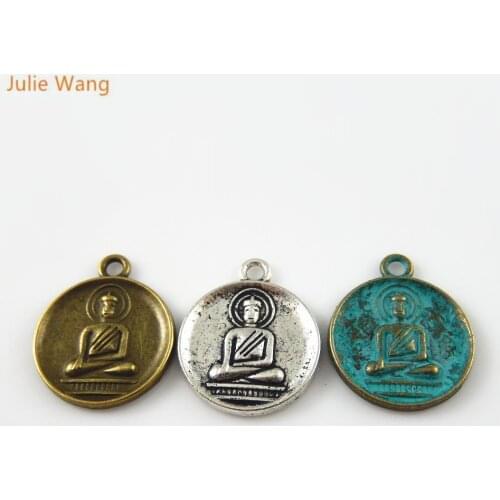 Julie Wang 15PCs Mixed Color Mini Swastika Charms Alloy Round Buddhism Pendant Handmade Fashion Jewelry Making Accessory