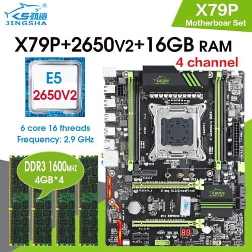 JINGSHA X79 X79P motherboard set with Xeon E5 2650 V2 4x4GB=16GB 1600MHz DDR3 ECC REG memory with heat sink sata3.0