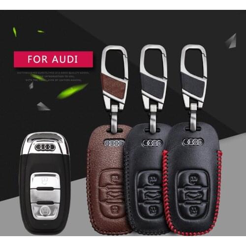 Remote Car Leather Key Cover Case for Audi A1 A3 BP 8V 8L A5 A6 C5 C6 A4L A7 A8 A4 B5 B6 B7 B8 B9 Quattro Q2 Q3 Q5 Q7 TT Keyring
