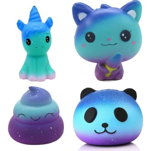 Slow Rebound Pu Squishy Squeeze Toys Kawaii Animal Starry Sky Panda Egg Dolls Stress Reliever Unzip Toys for Adults Children