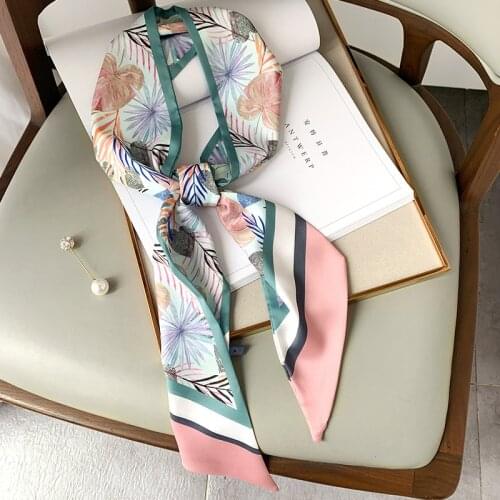 Fashion new style printed thin narrow strip scarf literary floral silk scarf female streamer tied bag with hair band scarf