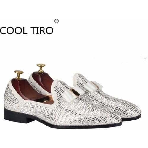 COOL & TIRO New Designer 2020 Mens Loafers shoes White leather Silver Rhinestone slip on Pactchwork Moccasins Casual Flats men