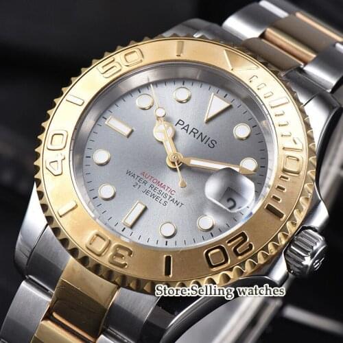 41mm parnis Grey Dial Sapphire Crystal ceramic bezel Luminous Date 21 jewels Miyota Automatic Mechanical mens Watch