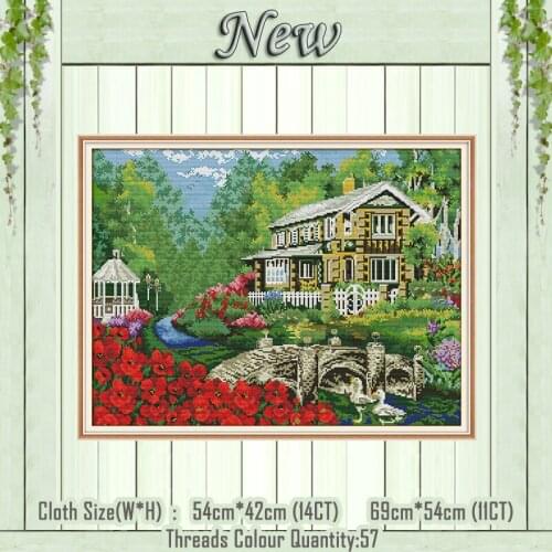 Villa in woods garden scenery diy painting counted print on the canvas DMC 11CT 14CT kit Cross Stitch embroidery needlework Sets