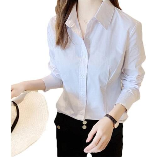 2021 New Spring Summer Blouse Fashion Womens Clothes Black Shirt Womens Long-sleeved White Top 231A
