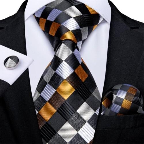 New Fashion Plaid Mens Tie Set High Quality 8cm Width Neck Tie Handkerchief Cufflinks Business Wedding Tie Gift For Men DiBanGu