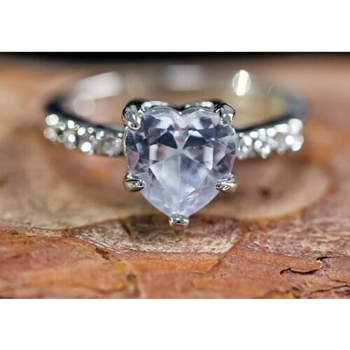 Wedding Ring for Women Romantic White Heart Crystal Stone Jewelry Classic Promise Love Engagement Silver Color Rings Gift