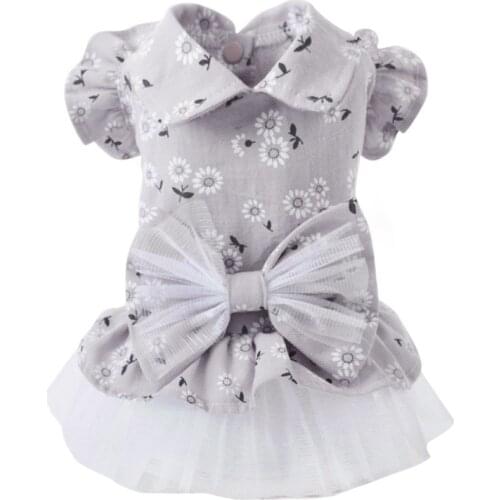 Pet Dog Dress Lace Tullle Dresses Skirt Print Bow Knot Pink Flower Wedding Party Dogs Cotton Birthday Clothes