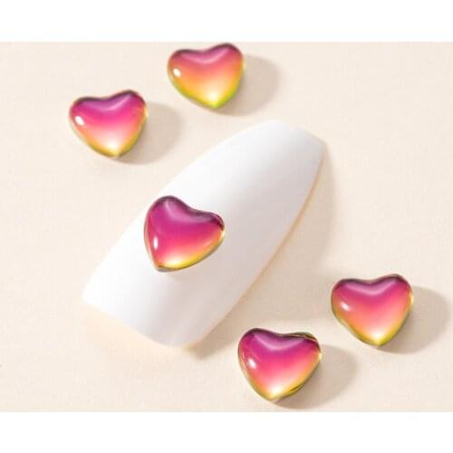 Heart-shaped Crystal Drill Core Glass Nail Art Decoration Candy Color Illusion Shiny Makaron Girls Nail Accessories Design 5Pcs