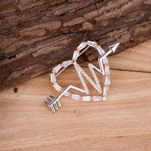 TDQUEEN Heart Women Pins And Brooches CZ Crystal Zirconia Lapel Hijab Pin Jewelry Gold Color Arrow Metal Fashion Femme Broche