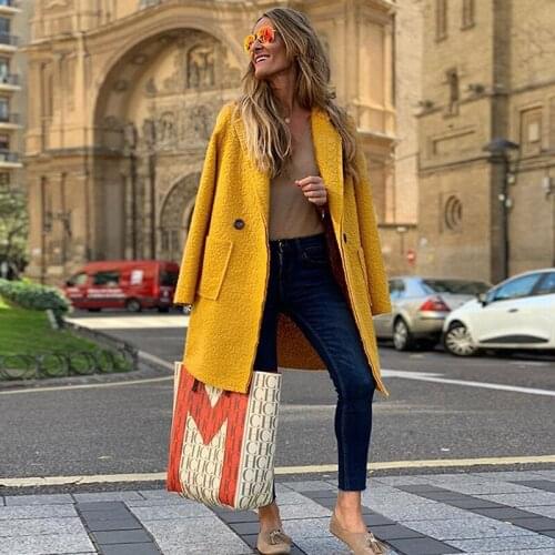 Women Autumn Winter Woollen Coat Long Sleeve Turn-Down Collar Oversize Blazer Outwear Jacket Elegant Overcoats Loose Plus Size