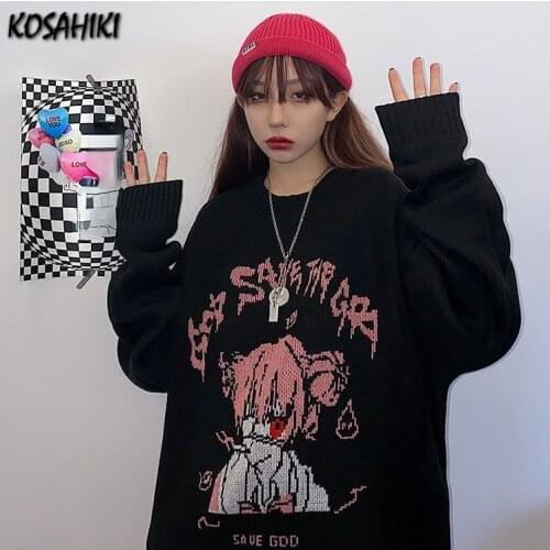 KOSAHIKI 2021 Japanese Sailor Moon Jumper Women Sweaters Harajuku Streetwear Spring Pullovers Loose Fashion Casual Jerseys Mujer
