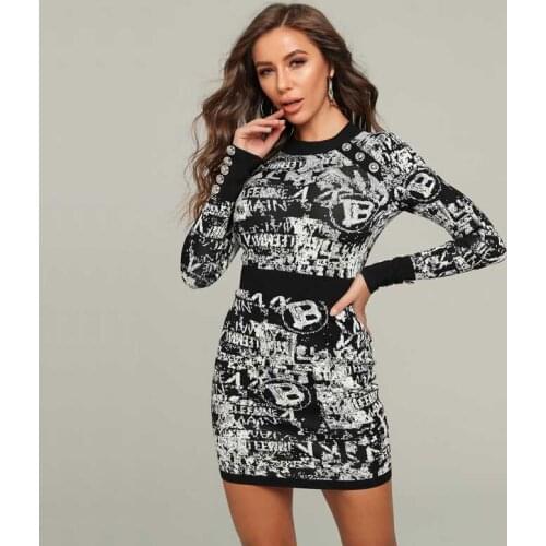 Wholesale 2020 womans dress Black jacquard long sleeve high quality fashion celebrity boutique cocktail party bandage dress