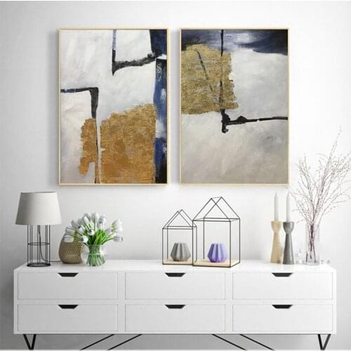 Gold Abstract Handmade Canvas Painting Wall Art Pictures For Living Room Home Decoration Two Pieces Salon