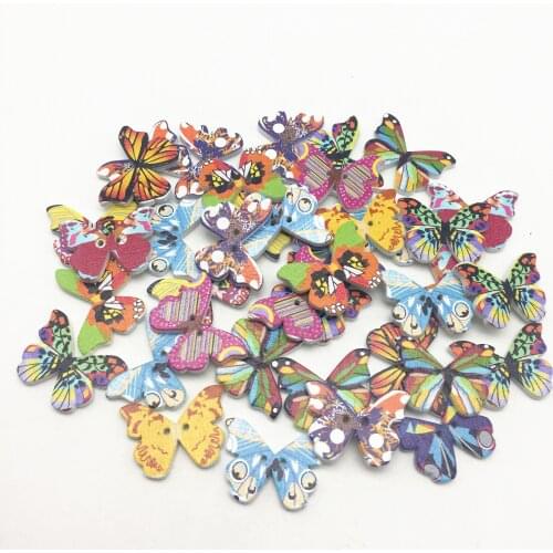100pcs 2 Holes Mixed Butterfly Wooden 2 Holes Buttons Embellishments Fit Sewing Craft Scrapbooking 21x29mm DIY Button