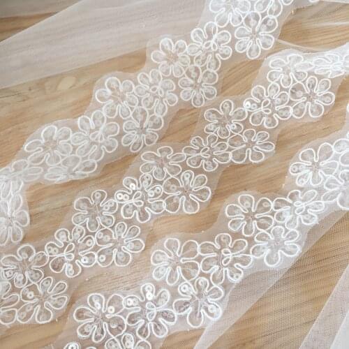 11 Yards Sequin Mesh Embroidery Lace Trim Quality Bridal Veil Garter Alencon Trim Sewing DIY Craft Supply 5cm Wide