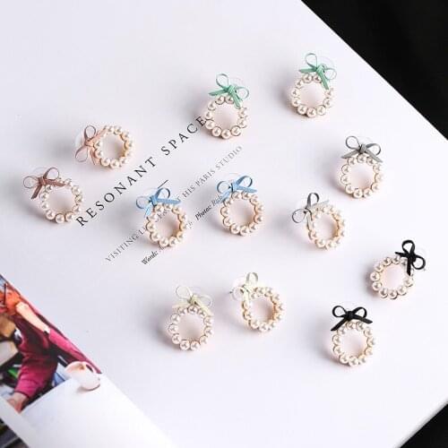 2020 New Summer Lovely Colourful Bow Earrings For Women Geometry Circle Simulated Pearl Stud Earrings Brincos Jewelry