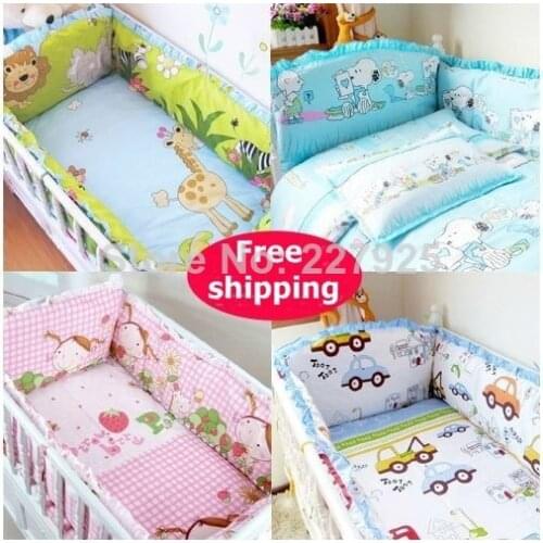 2020 Baby Bumpers Sest 100%Cotton Baby Crib Bumper Unisex Cartoon Bed Safe Around Baby Bedding Bumpers+Sheet+pillowcase 6pcs