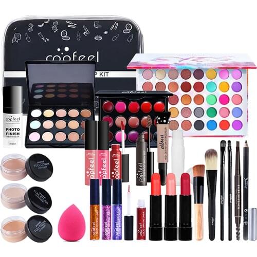 26PCS/Set All In one Makeup Set Eyeshadow Eyebrow Lipgloss Lipstick Foundation Concealer Makeup Brushes Practice Make Up Set