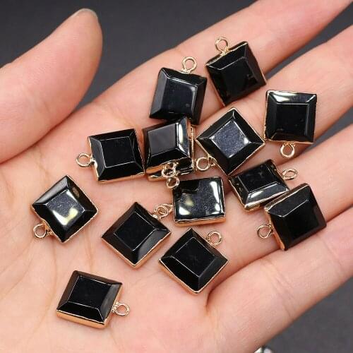 5pcs Natural Stone Charms Pendants Square Shape Black Agates for Jewelry Making Beadwork DIY Bracelet Necklace Size 12x16mm