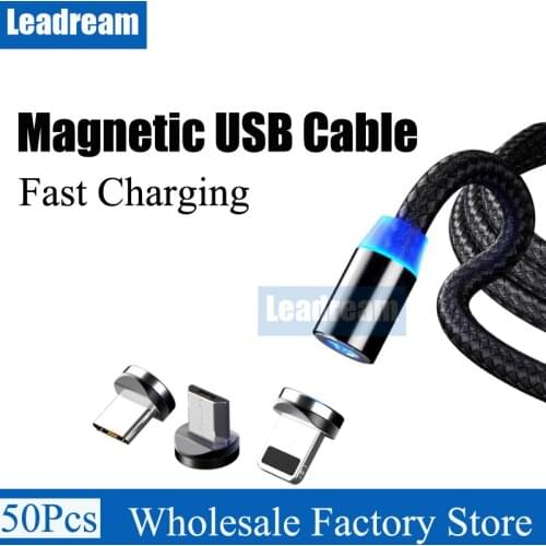 50Pcs LED Magnetic USB Cable Fast Charging Type C Cable Magnet Charger Data Charge Micro USB Cable Mobile Phone Cable USB Cord