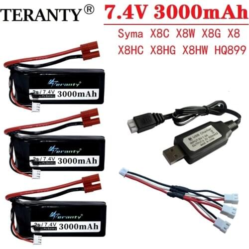 7.4v 2s 3000mAh Lipo Battery and USB Charger for Syma X8C X8W X8G X8 X8HC X8HG X8HW HQ899 T70CW RC Quadcopter Spare Parts