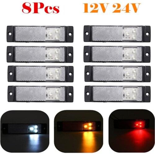 8x 12V 24V 3 LED Car Side Marker Lights Clearance Turn Signal Reflector Stop Indicator Lamps For Truck Trailer Caravan Lorry Van