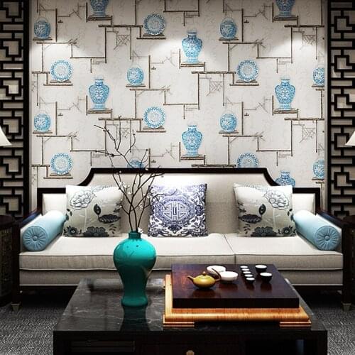 9.5m waterproof Chinese classical wallpaper living room den tea house TV background wallpaper for bedroom living room office