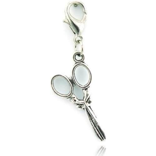 JINGLANG Free Shipping Fashion Lobster Clasp Charms Dangle Retro Alloy Scissors Charms DIY Jewelry Accessories