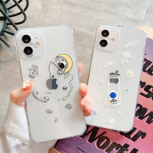 Funda de teléfono para iPhone, carcasa de TPU suave con dibujos animados, astronauta creativo, divertido, para iPhone 12 11 Pro