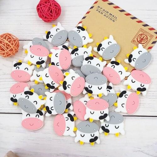 Chengkai 50pcs Silicone Cow Beads Cartoon Teether DIY Baby Pacifier Teething Making Necklace Sensory Toy Food Grade Beads