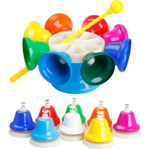 Eight Tone Bells Children Eight Tone Press Clock Kid Musical Instrument with 8 Note Diatonic Metal Hand Bells Musical