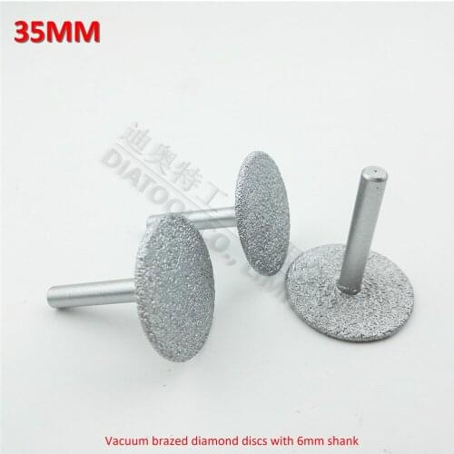 DIATOOL 3pcs Dia35mm Vacuum brazed diamond discs with 6mm shank for cutting grinding and engraving diamond disc