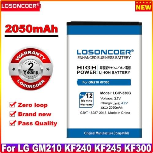 LOSONCOER 2050mAh LGIP-330G LGIP-330GP Mobile Phone Battery For LG KF300 GM210 KF245 KF305 KF330 KM380 KF240 +Quick Arrive