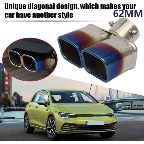 62MM/2.5Inch Dual Outlet Car Exhaust Tip Stainless Steel Slant Rolled Edge Auto Muffler -Silencer Tip Pipe Covers Blue