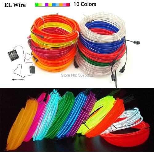 GZYUCHAO EL 1.3mm Flexible EL Wire Rope Tube 15 Meters Neon LED Lamp Shoes Costume Decor Glow Light Cable For Halloween Decor