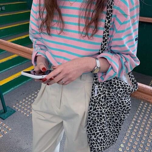 Leopard Pattern Women Canvas Shoulder Messenger Bags Student Girls School Tote Handbags Large Capacity Ladies Eco Shopping Bag