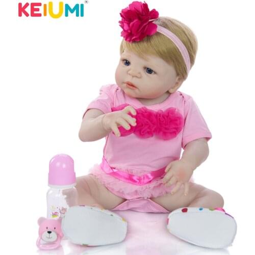 KEIUMI Lovely 23 Inch Baby Reborn Full Silicone 57 cm Newborn Baby Doll Lifelike Simulation Doll Toy For Childrens Day Gift