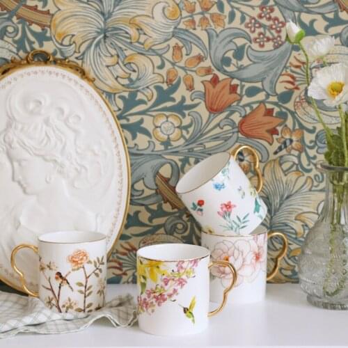 Mug High-Grade Western Garden Tea Mugs Wigh Gold Rimming Teaware Office Tea Cups Household Milk Cup Coffee Mugs Drinkware Cups